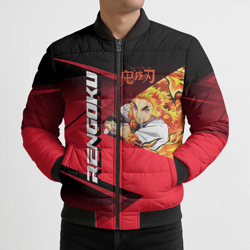 Kyojuro Rengoku Flame Rally Bomber Puffer Jacket Sporty Anime Mashup Style