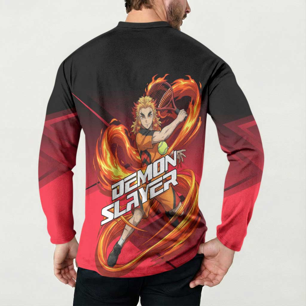 Kyojuro Rengoku Flame Rally Button Sweatshirt Sporty Anime Mashup Style
