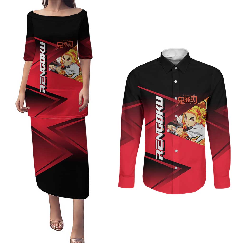 Kyojuro Rengoku Flame Rally Couples Matching Puletasi and Long Sleeve Button Shirt Sporty Anime Mashup Style