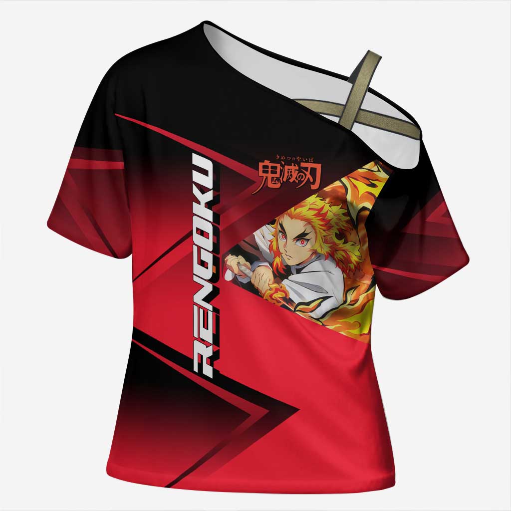 Kyojuro Rengoku Flame Rally Cross Shoulder Shirt Sporty Anime Mashup Style