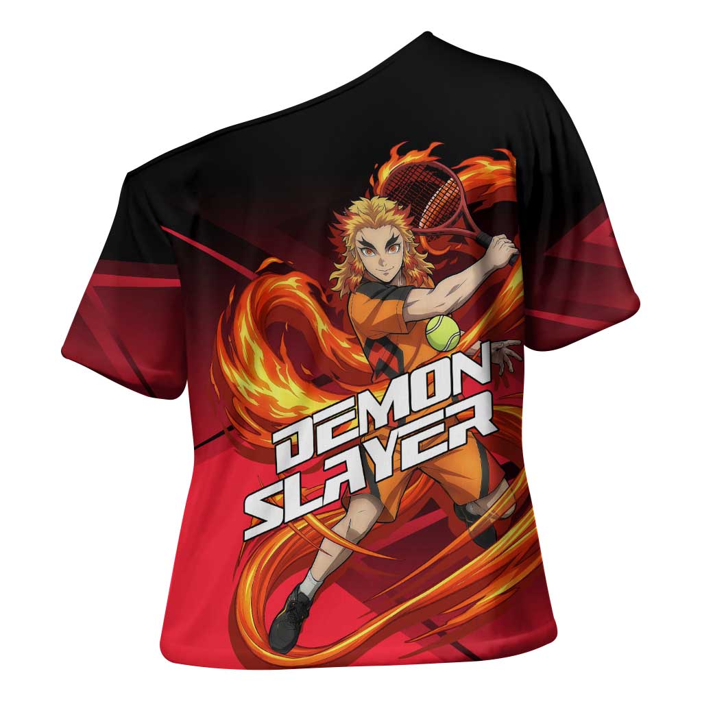 Kyojuro Rengoku Flame Rally Cross Shoulder Shirt Sporty Anime Mashup Style