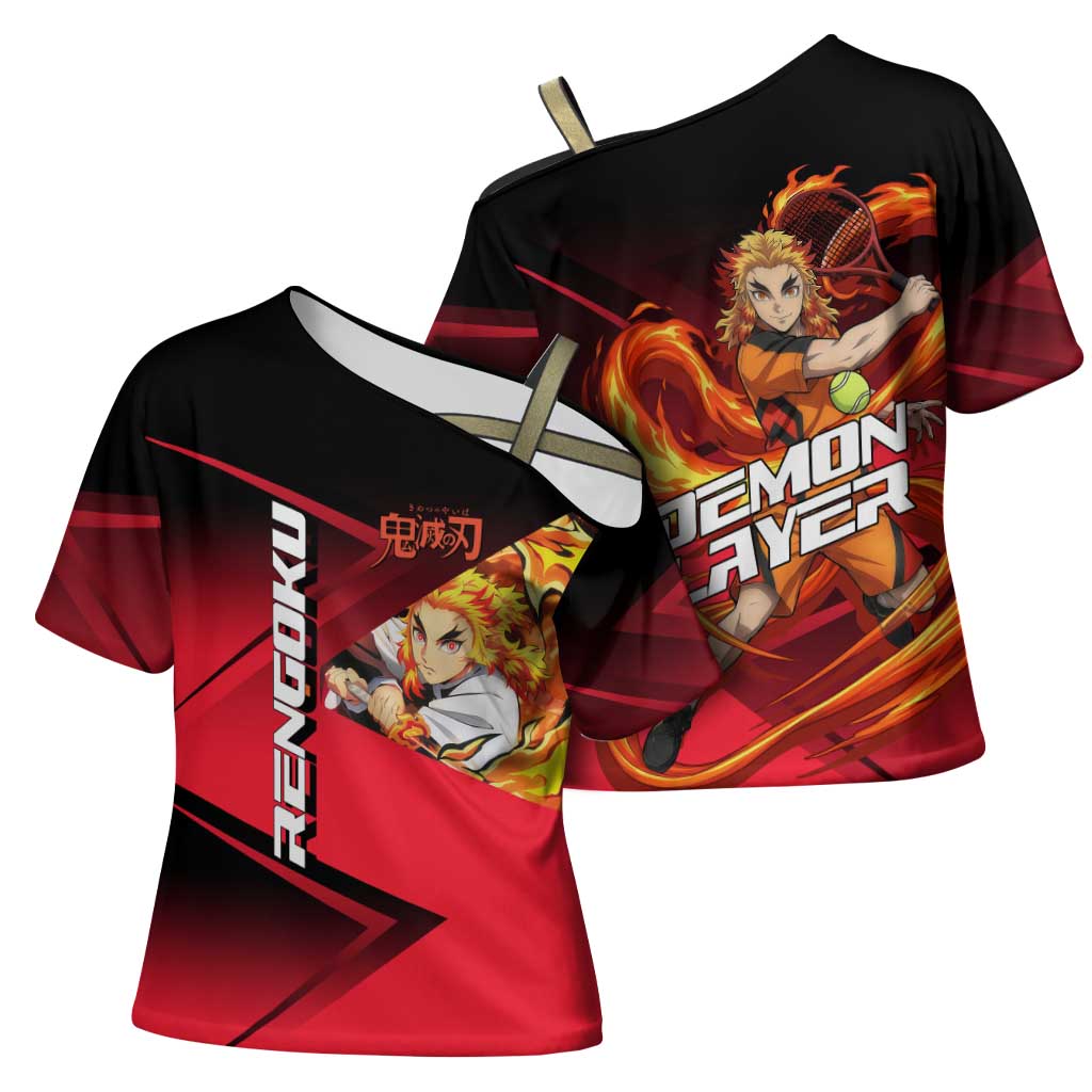 Kyojuro Rengoku Flame Rally Cross Shoulder Shirt Sporty Anime Mashup Style