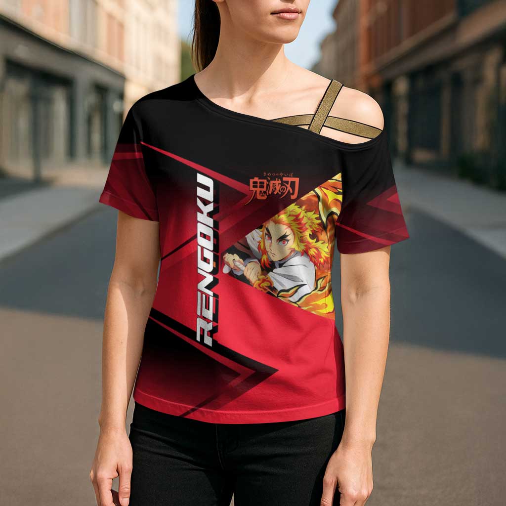Kyojuro Rengoku Flame Rally Cross Shoulder Shirt Sporty Anime Mashup Style