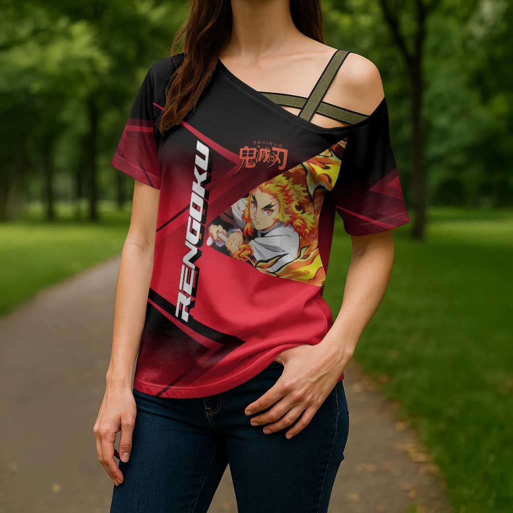 Kyojuro Rengoku Flame Rally Cross Shoulder Shirt Sporty Anime Mashup Style