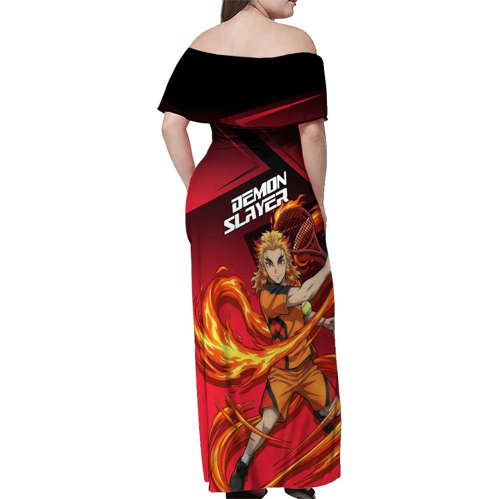 Kyojuro Rengoku Flame Rally Family Matching Off Shoulder Maxi Dress and Hawaiian Shirt Sporty Anime Mashup Style
