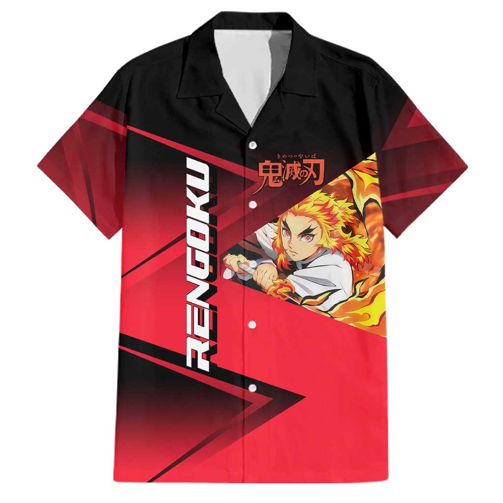 Kyojuro Rengoku Flame Rally Family Matching Off Shoulder Short Dress and Hawaiian Shirt Sporty Anime Mashup Style