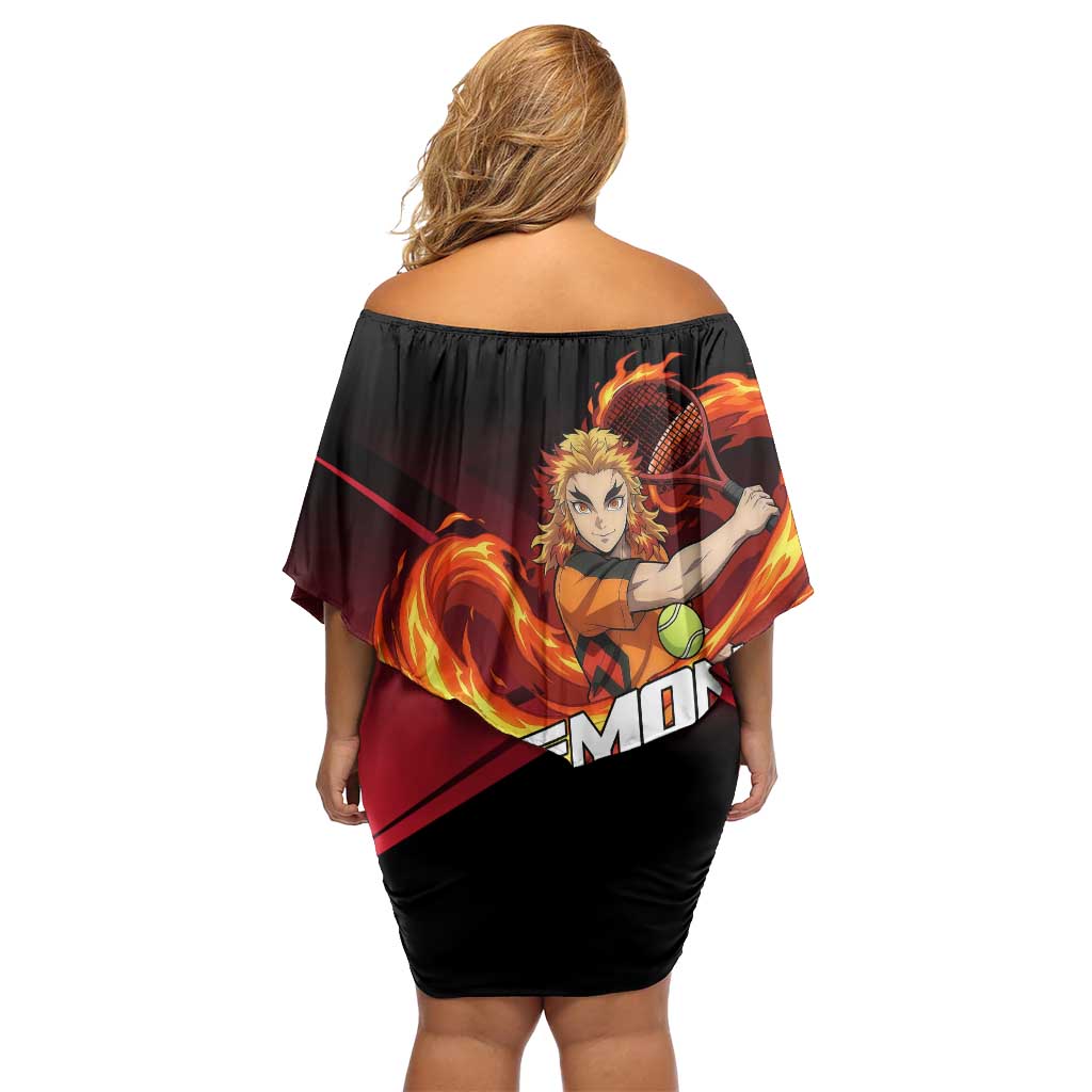 Kyojuro Rengoku Flame Rally Family Matching Off Shoulder Short Dress and Hawaiian Shirt Sporty Anime Mashup Style
