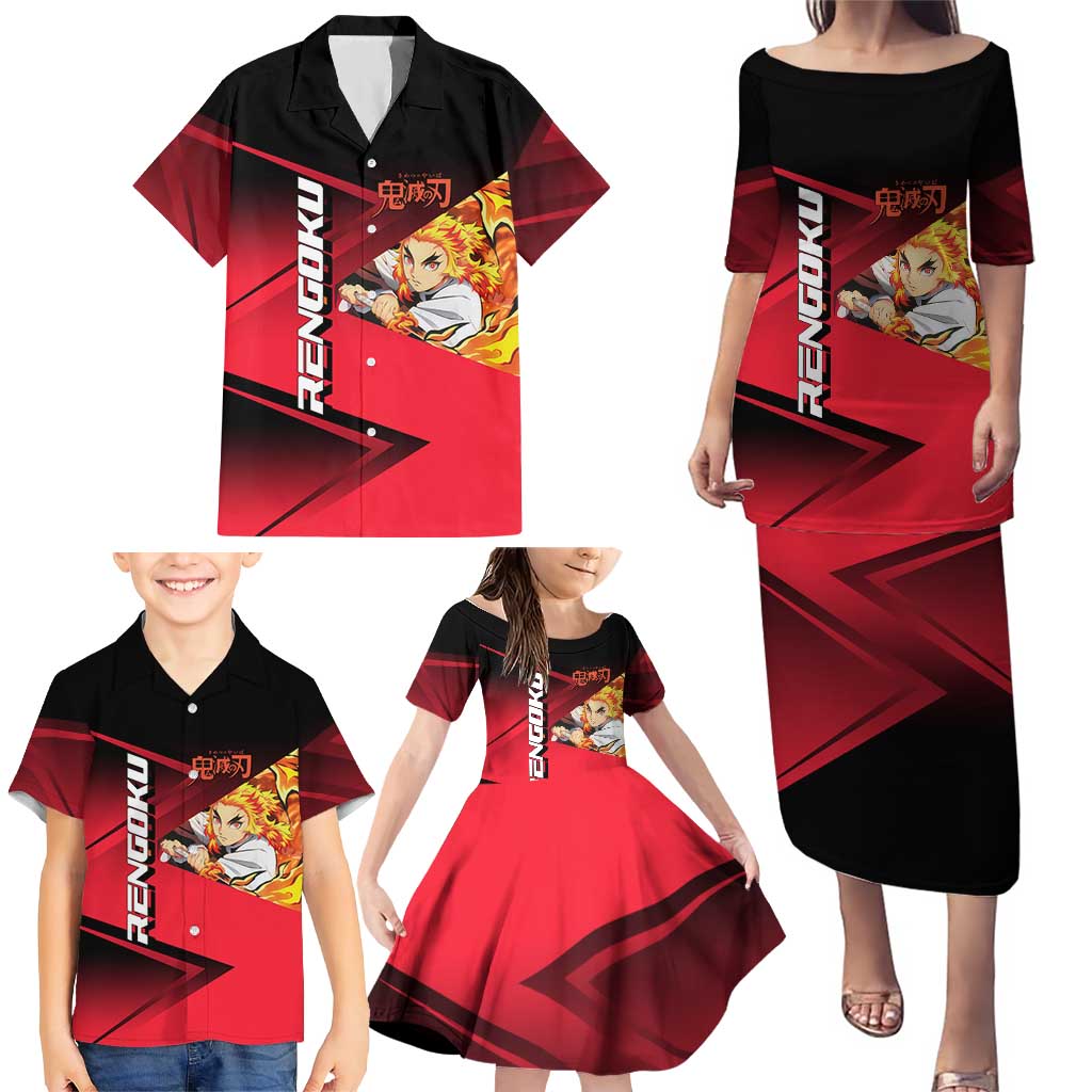 Kyojuro Rengoku Flame Rally Family Matching Puletasi and Hawaiian Shirt Sporty Anime Mashup Style