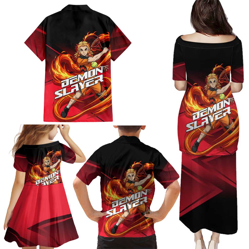 Kyojuro Rengoku Flame Rally Family Matching Puletasi and Hawaiian Shirt Sporty Anime Mashup Style