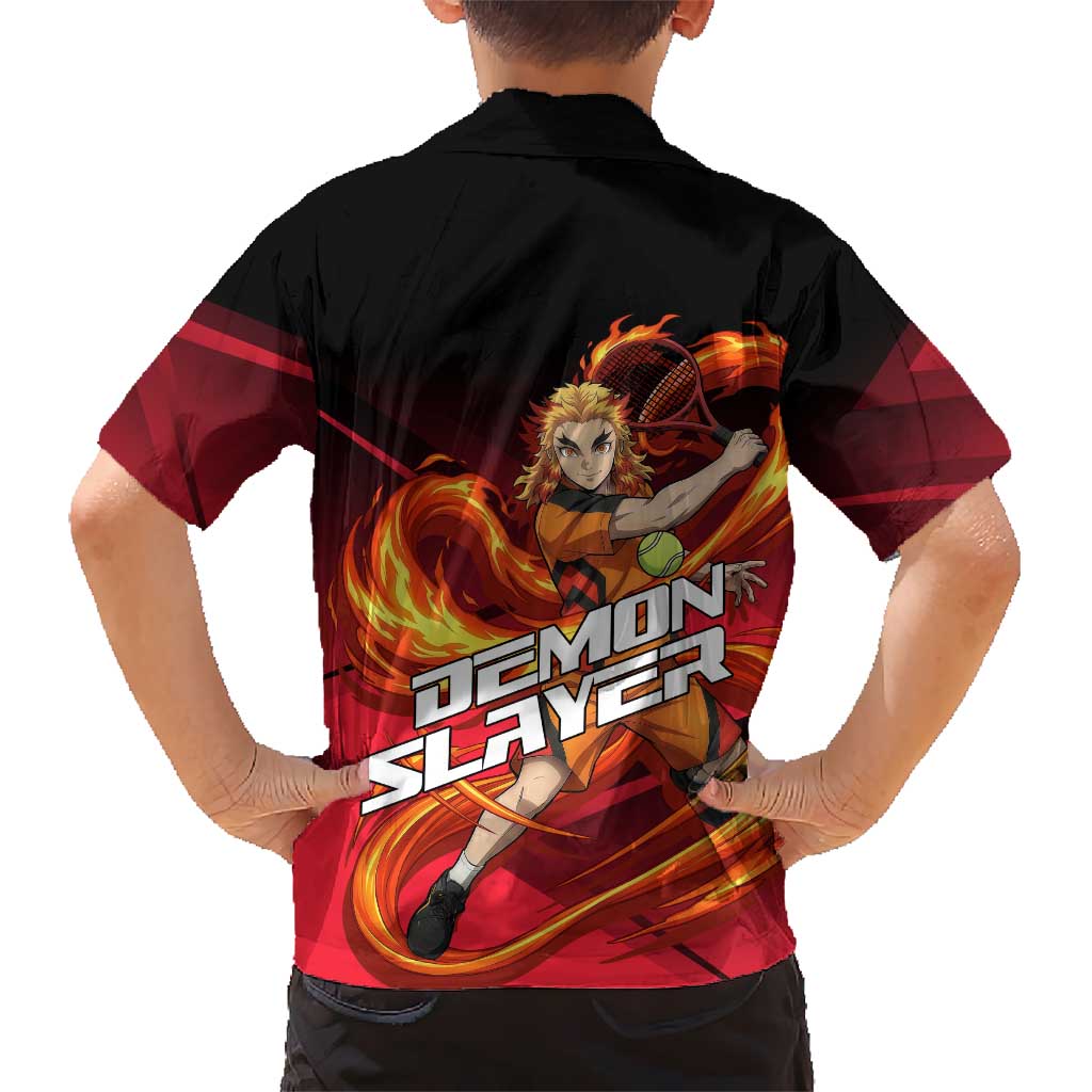Kyojuro Rengoku Flame Rally Family Matching Summer Maxi Dress and Hawaiian Shirt Sporty Anime Mashup Style