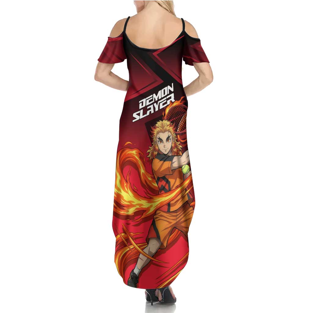 Kyojuro Rengoku Flame Rally Family Matching Summer Maxi Dress and Hawaiian Shirt Sporty Anime Mashup Style