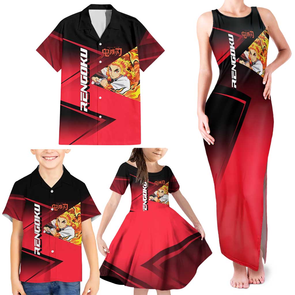 Kyojuro Rengoku Flame Rally Family Matching Tank Maxi Dress and Hawaiian Shirt Sporty Anime Mashup Style