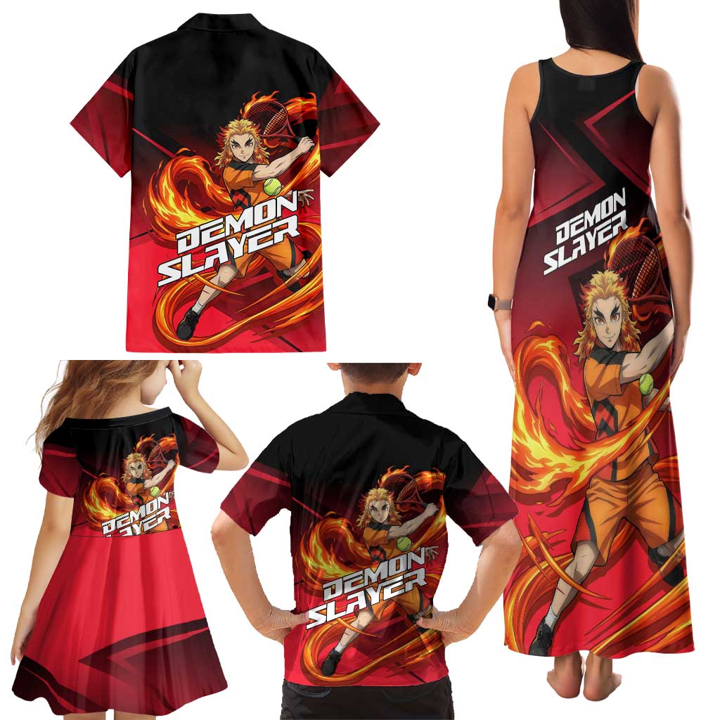 Kyojuro Rengoku Flame Rally Family Matching Tank Maxi Dress and Hawaiian Shirt Sporty Anime Mashup Style
