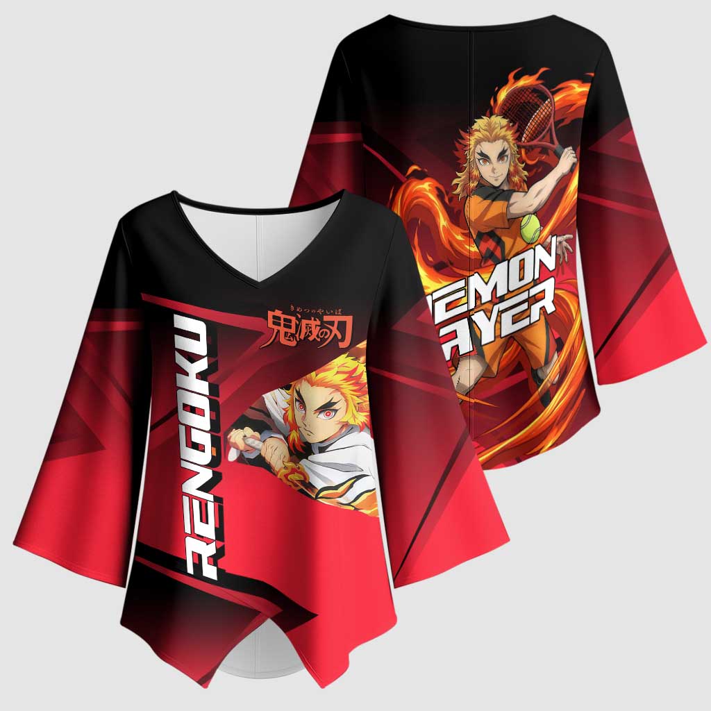 Kyojuro Rengoku Flame Rally Kimono Sleeve Blouse Sporty Anime Mashup Style
