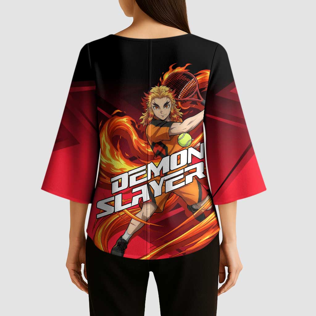 Kyojuro Rengoku Flame Rally Kimono Sleeve Blouse Sporty Anime Mashup Style