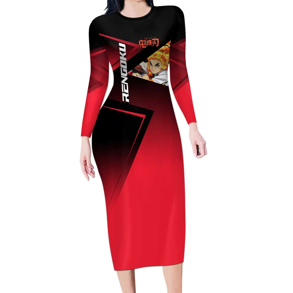Kyojuro Rengoku Flame Rally Long Sleeve Bodycon Dress Sporty Anime Mashup Style