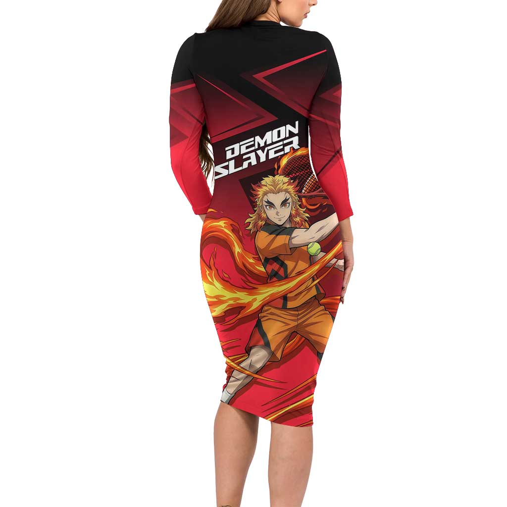 Kyojuro Rengoku Flame Rally Long Sleeve Bodycon Dress Sporty Anime Mashup Style