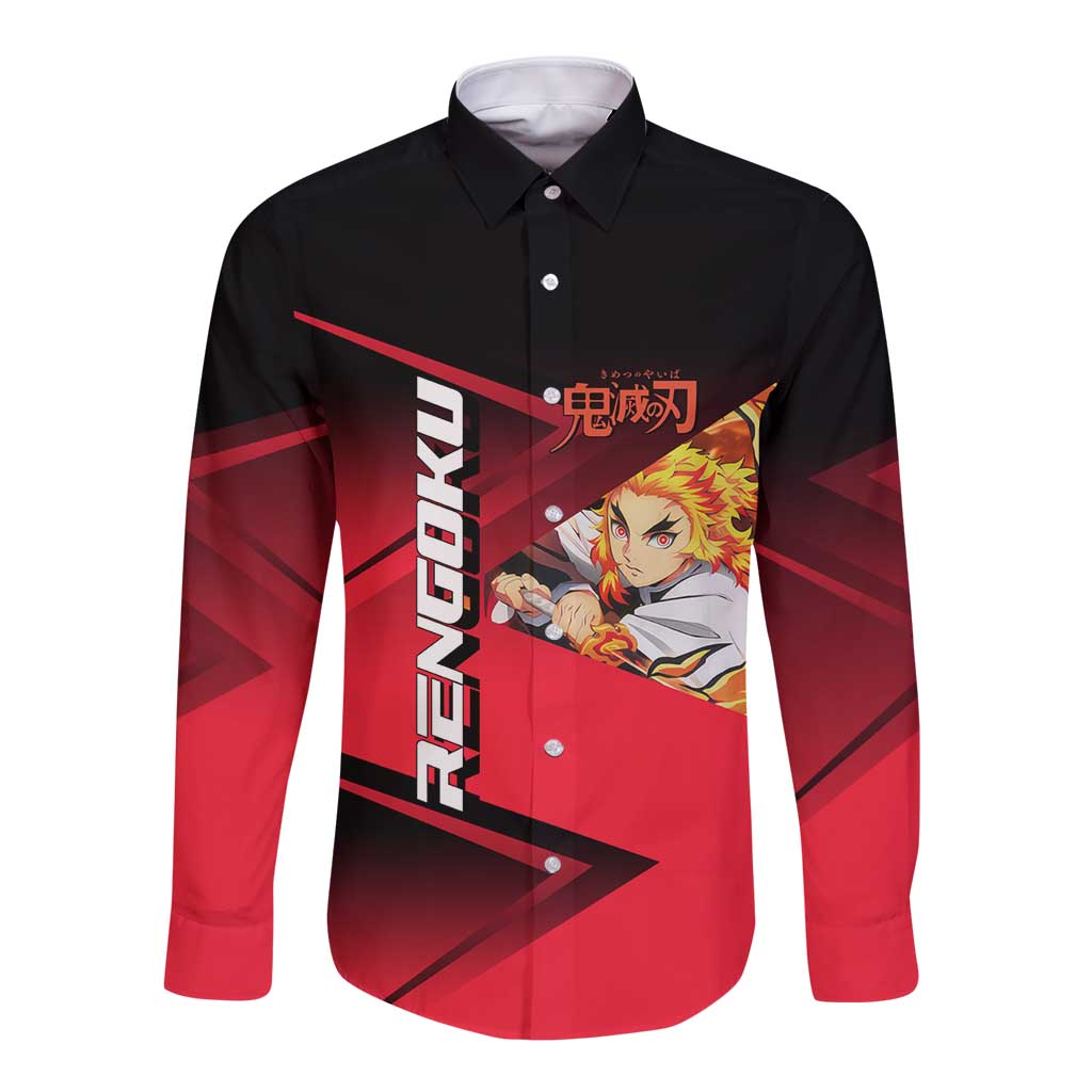 Kyojuro Rengoku Flame Rally Long Sleeve Button Shirt Sporty Anime Mashup Style