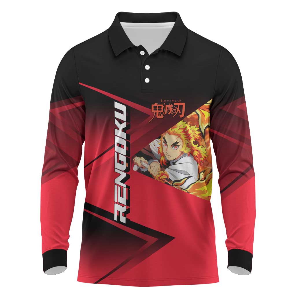 Kyojuro Rengoku Flame Rally Long Sleeve Polo Shirt Sporty Anime Mashup Style