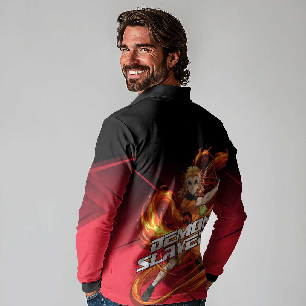 Kyojuro Rengoku Flame Rally Long Sleeve Polo Shirt Sporty Anime Mashup Style