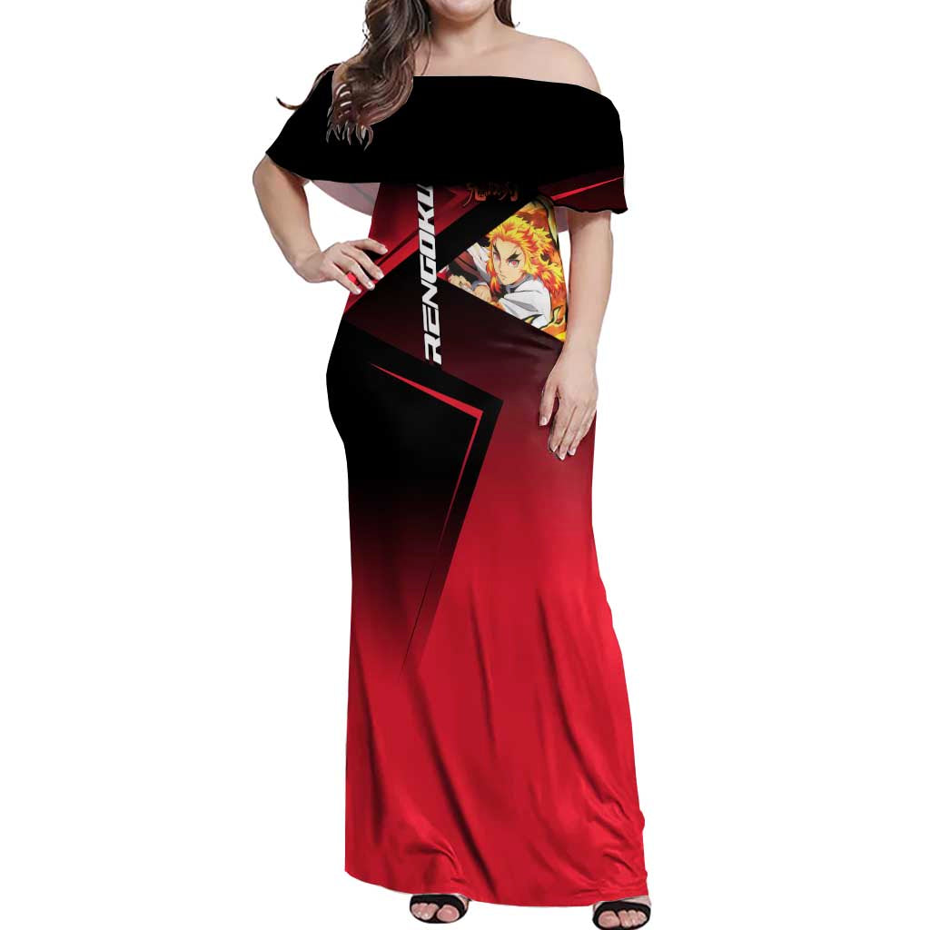 Kyojuro Rengoku Flame Rally Off Shoulder Maxi Dress Sporty Anime Mashup Style