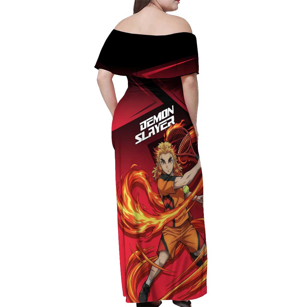 Kyojuro Rengoku Flame Rally Off Shoulder Maxi Dress Sporty Anime Mashup Style