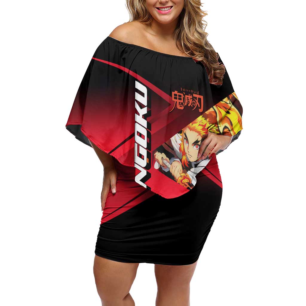 Kyojuro Rengoku Flame Rally Off Shoulder Short Dress Sporty Anime Mashup Style