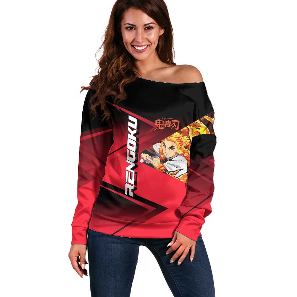 Kyojuro Rengoku Flame Rally Off Shoulder Sweater Sporty Anime Mashup Style