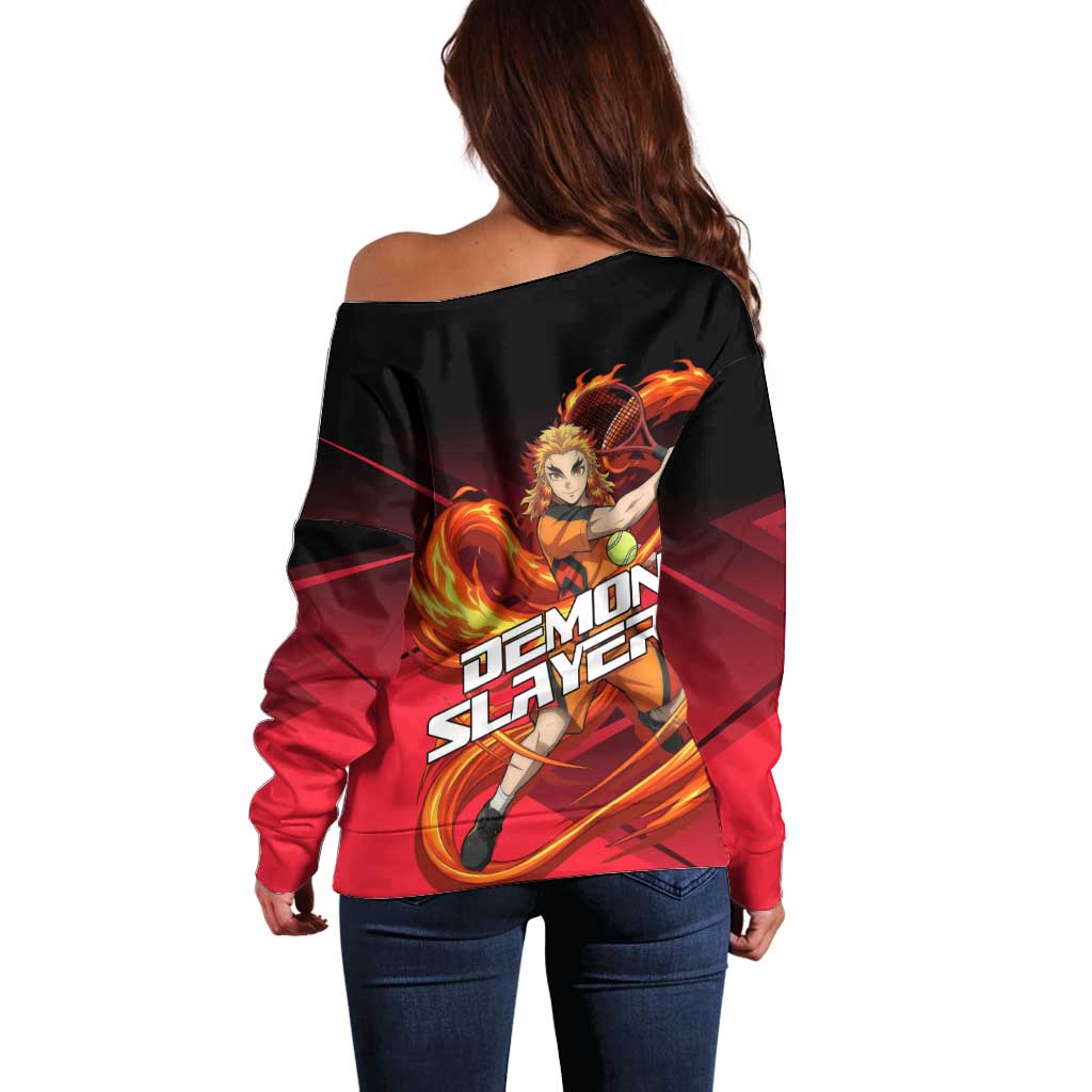 Kyojuro Rengoku Flame Rally Off Shoulder Sweater Sporty Anime Mashup Style