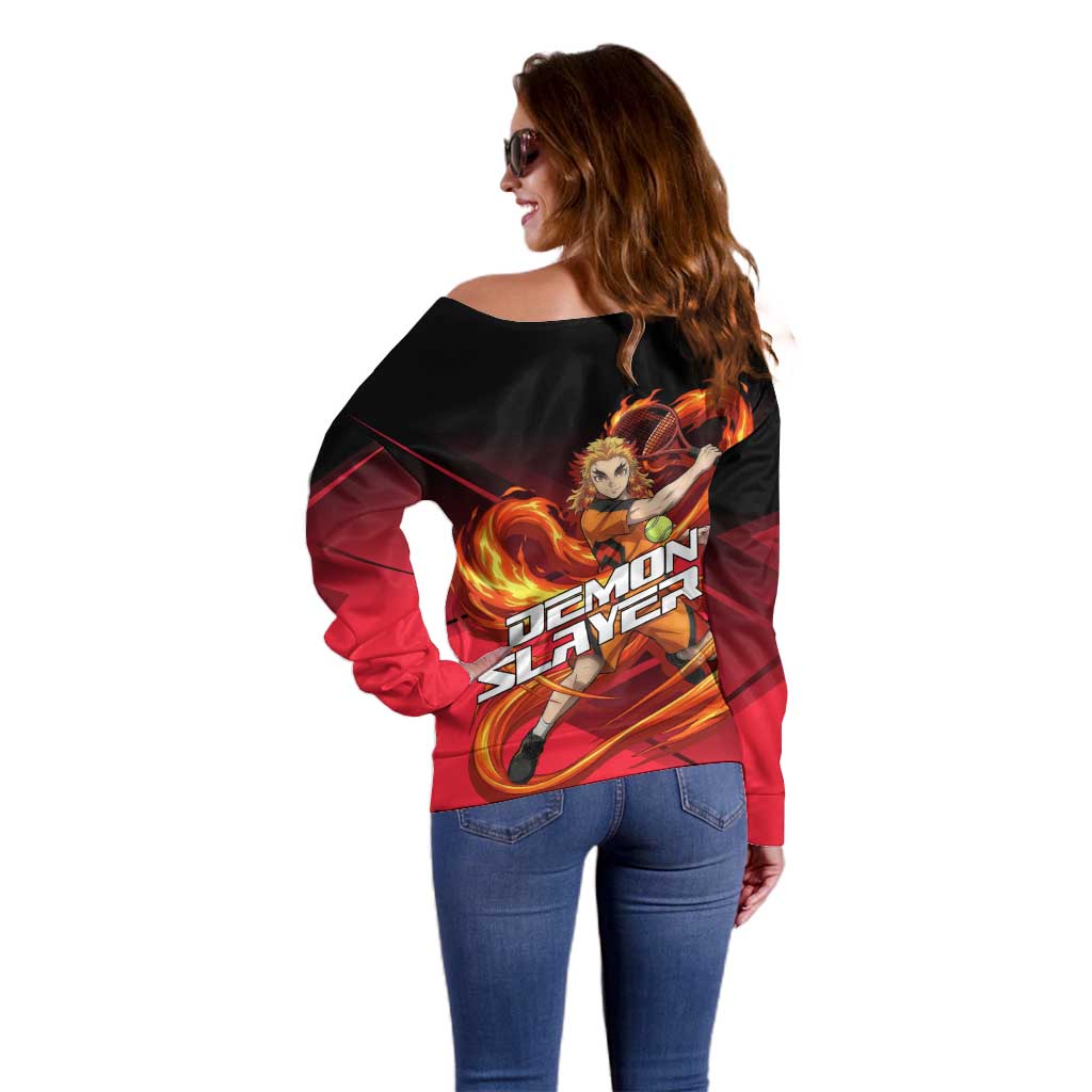 Kyojuro Rengoku Flame Rally Off Shoulder Sweater Sporty Anime Mashup Style