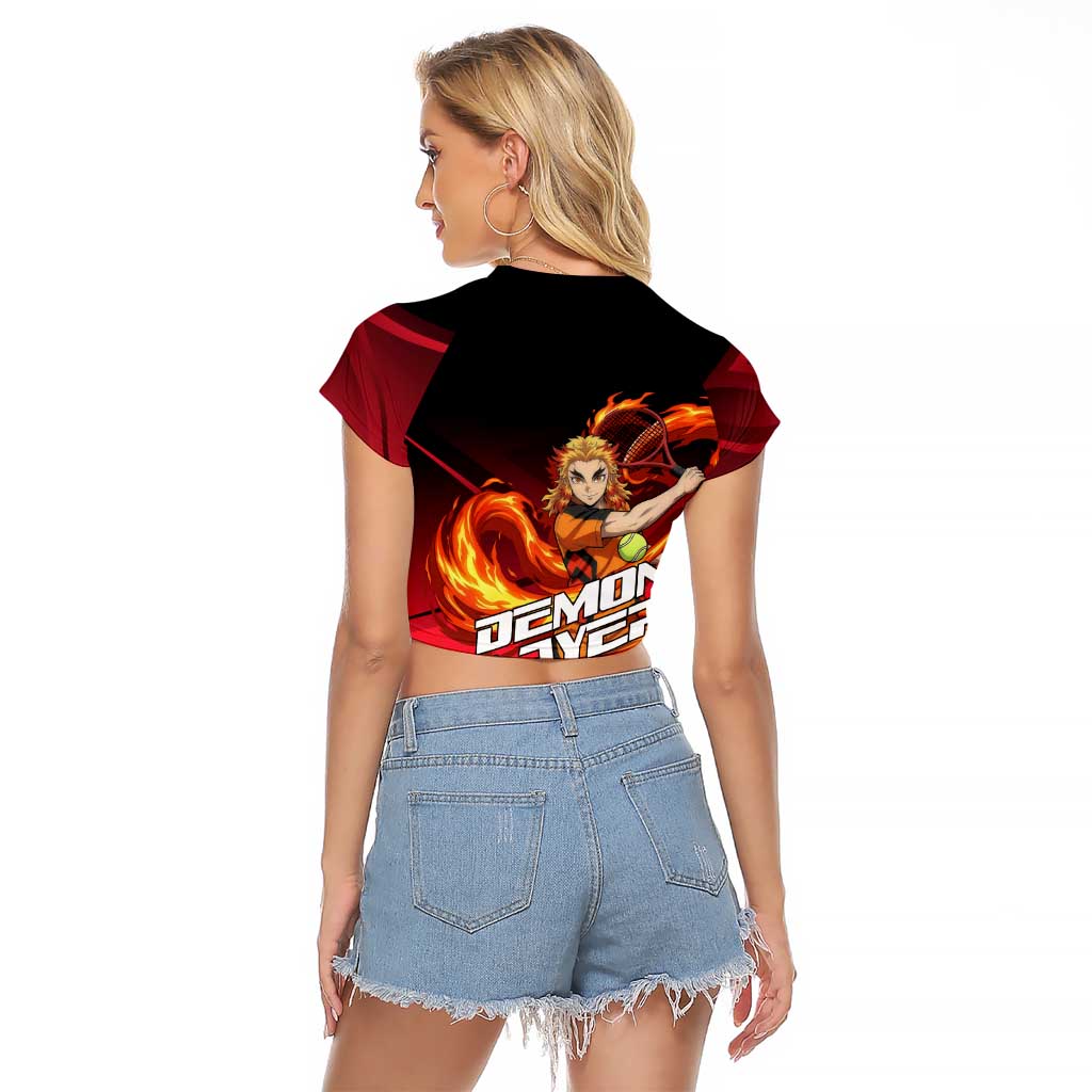 Kyojuro Rengoku Flame Rally Raglan Cropped T Shirt Sporty Anime Mashup Style