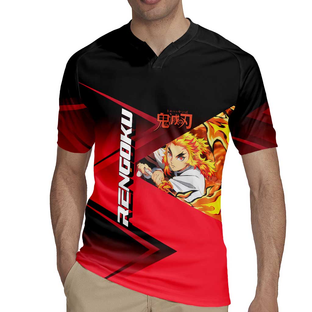 Kyojuro Rengoku Flame Rally Rugby Jersey Sporty Anime Mashup Style