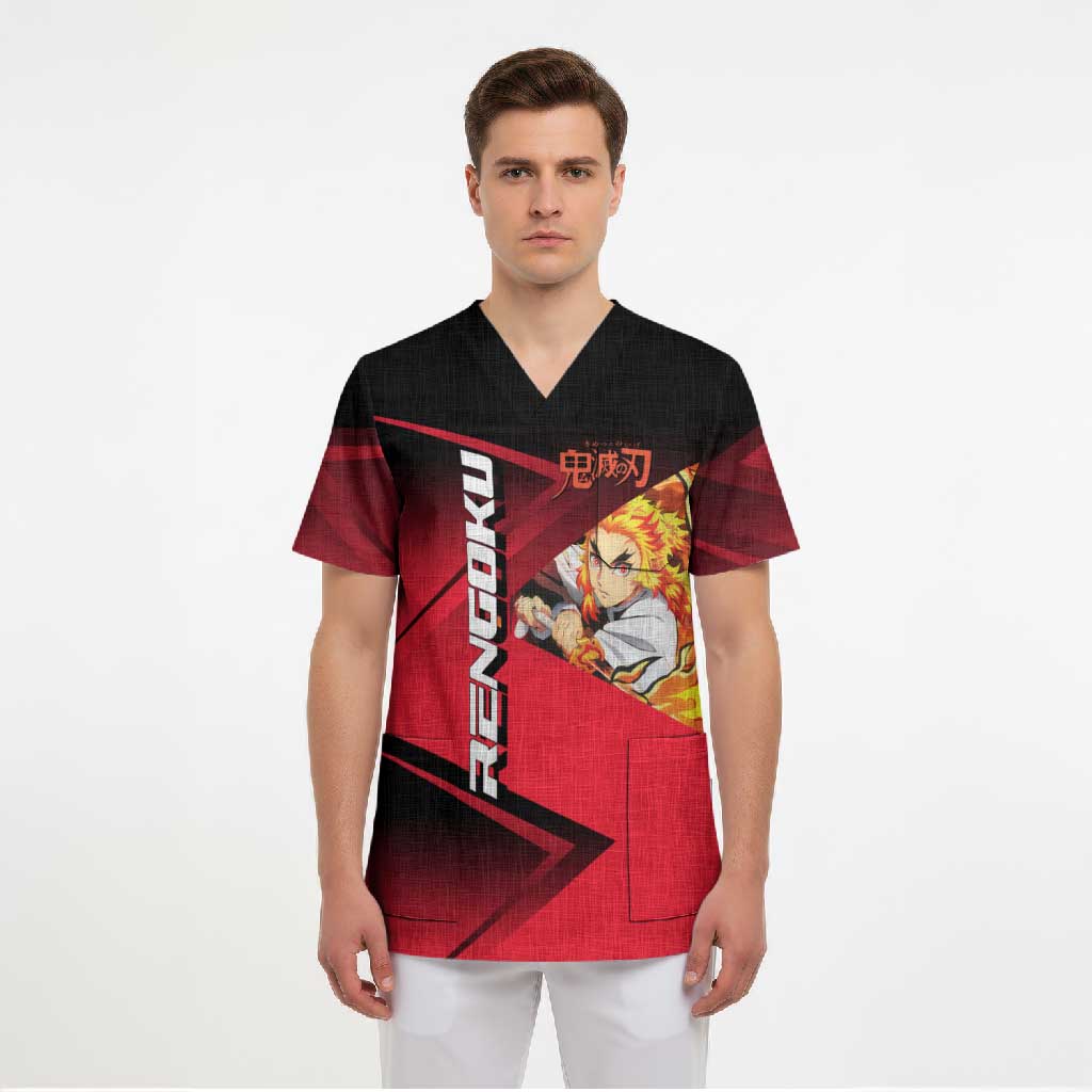 Kyojuro Rengoku Flame Rally Scrub Top Sporty Anime Mashup Style