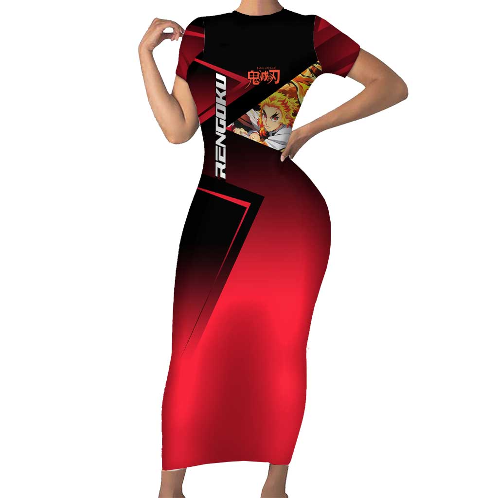 Kyojuro Rengoku Flame Rally Short Sleeve Bodycon Dress Sporty Anime Mashup Style