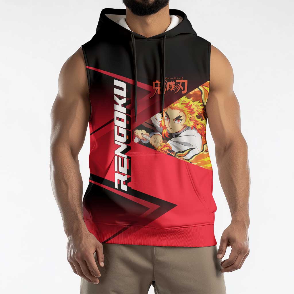 Kyojuro Rengoku Flame Rally Sleeveless Hoodie Sporty Anime Mashup Style
