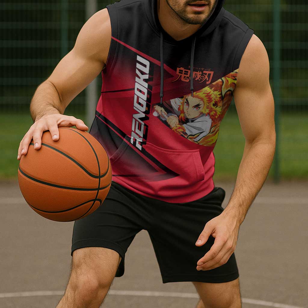 Kyojuro Rengoku Flame Rally Sleeveless Hoodie Sporty Anime Mashup Style