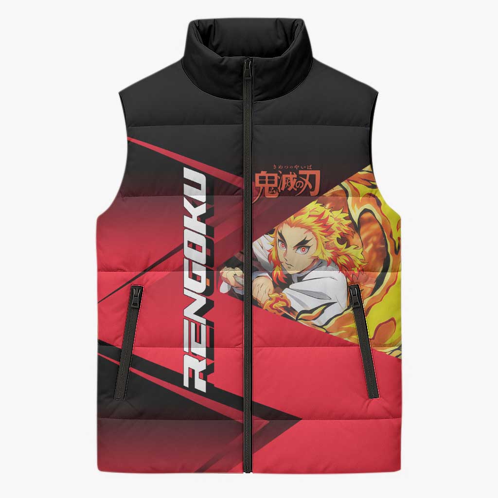 Kyojuro Rengoku Flame Rally Sleeveless Puffer Jacket Sporty Anime Mashup Style