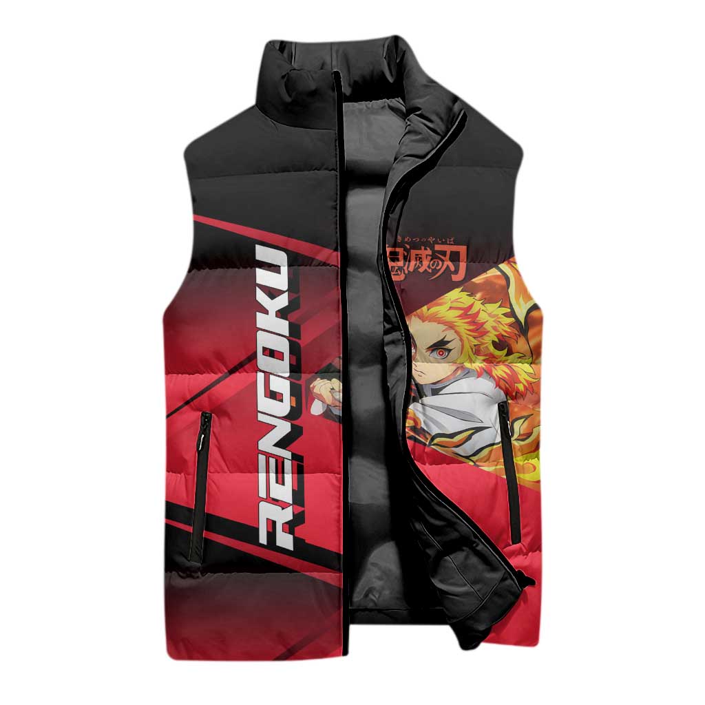 Kyojuro Rengoku Flame Rally Sleeveless Puffer Jacket Sporty Anime Mashup Style