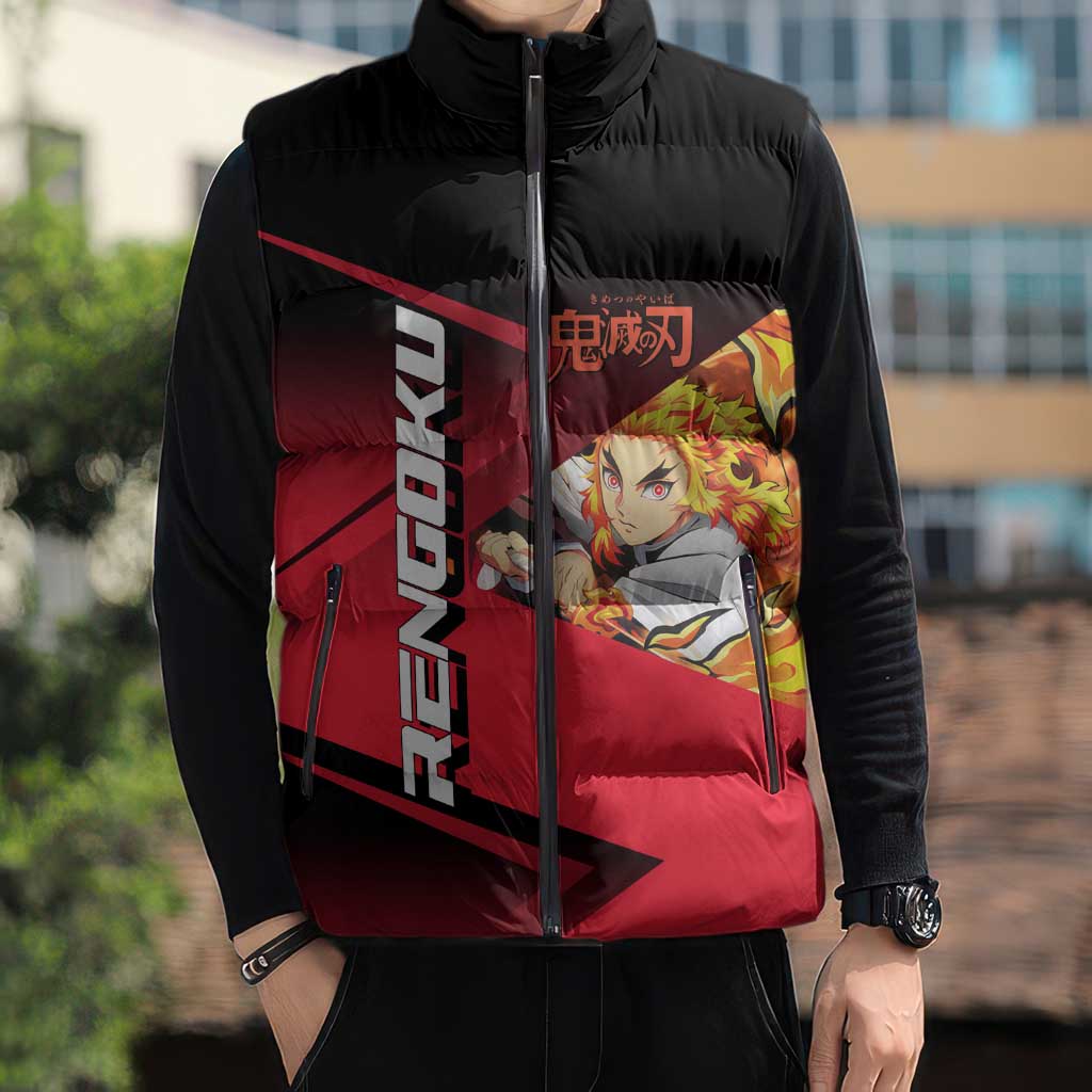 Kyojuro Rengoku Flame Rally Sleeveless Puffer Jacket Sporty Anime Mashup Style