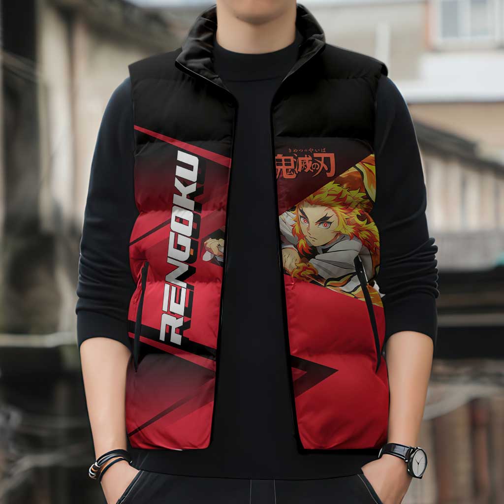 Kyojuro Rengoku Flame Rally Sleeveless Puffer Jacket Sporty Anime Mashup Style