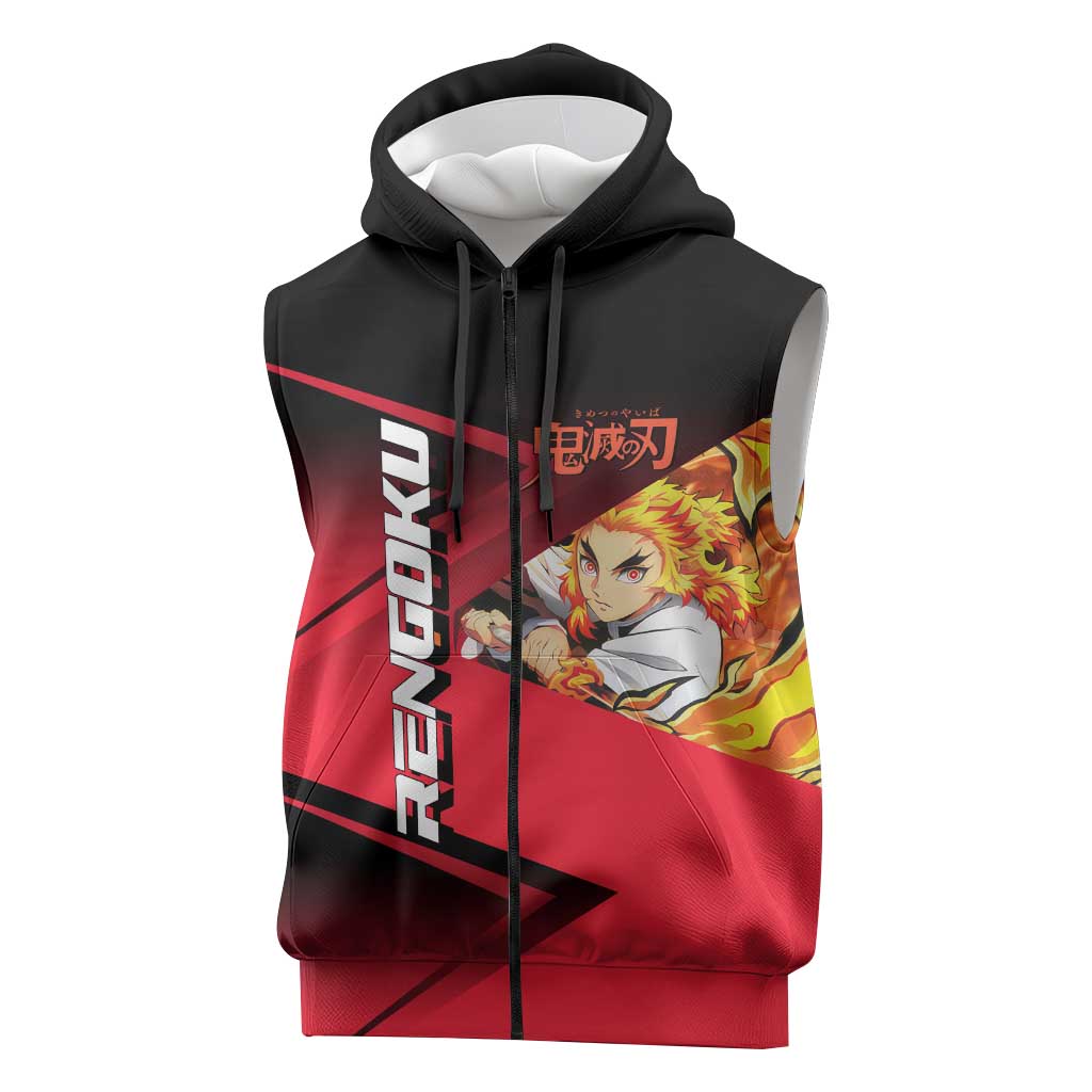 Kyojuro Rengoku Flame Rally Sleeveless Zip Hoodie Sporty Anime Mashup Style