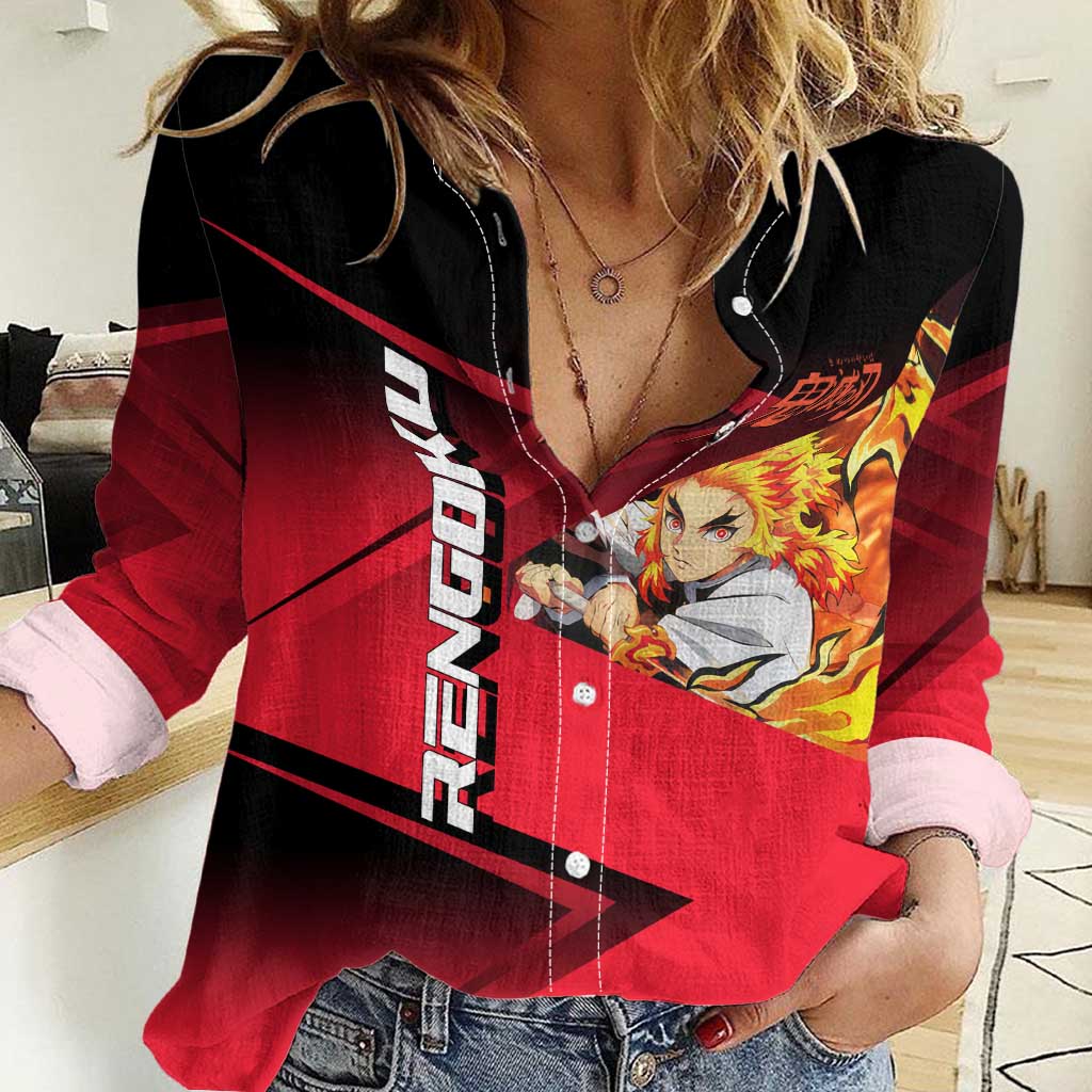 Kyojuro Rengoku Flame Rally Women Casual Shirt Sporty Anime Mashup Style