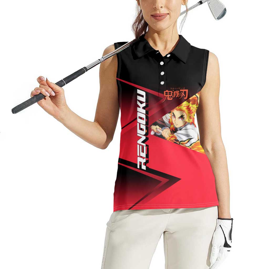 Kyojuro Rengoku Flame Rally Women Sleeveless Polo Shirt Sporty Anime Mashup Style