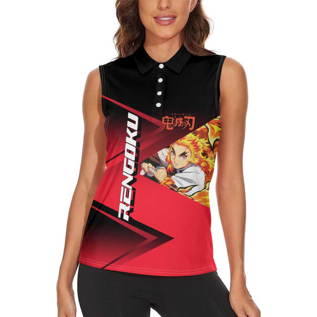 Kyojuro Rengoku Flame Rally Women Sleeveless Polo Shirt Sporty Anime Mashup Style