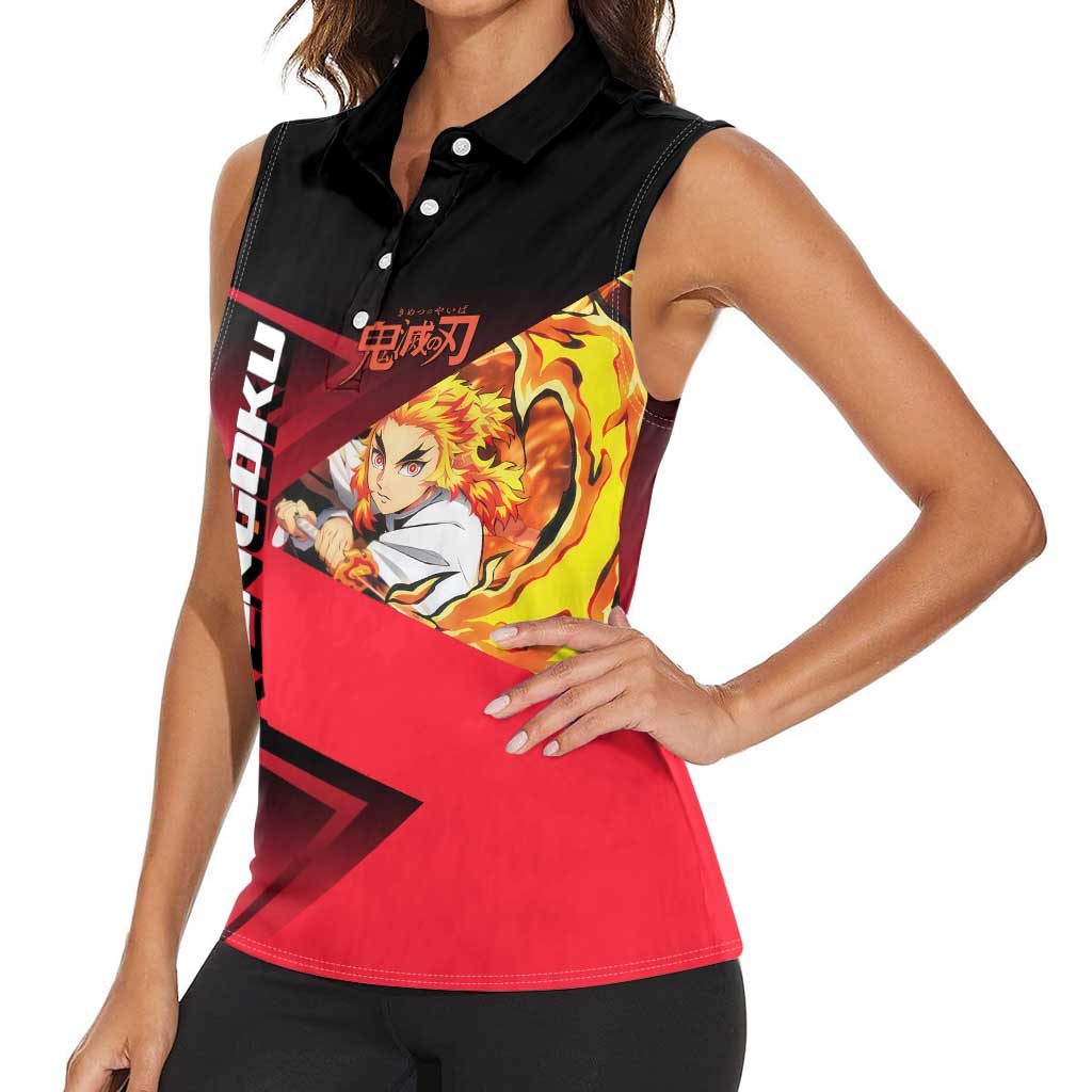 Kyojuro Rengoku Flame Rally Women Sleeveless Polo Shirt Sporty Anime Mashup Style