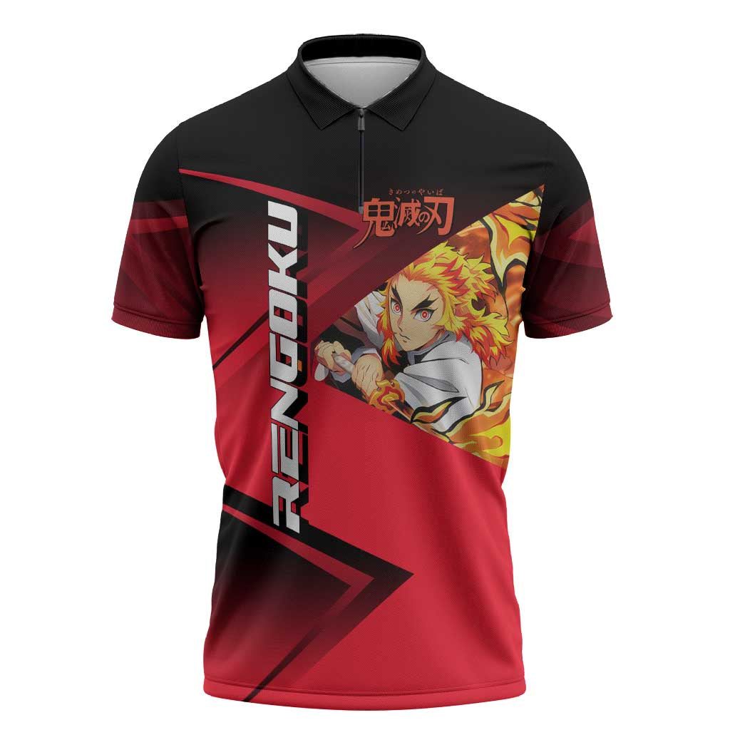 Kyojuro Rengoku Flame Rally Zipper Polo Shirt Sporty Anime Mashup Style