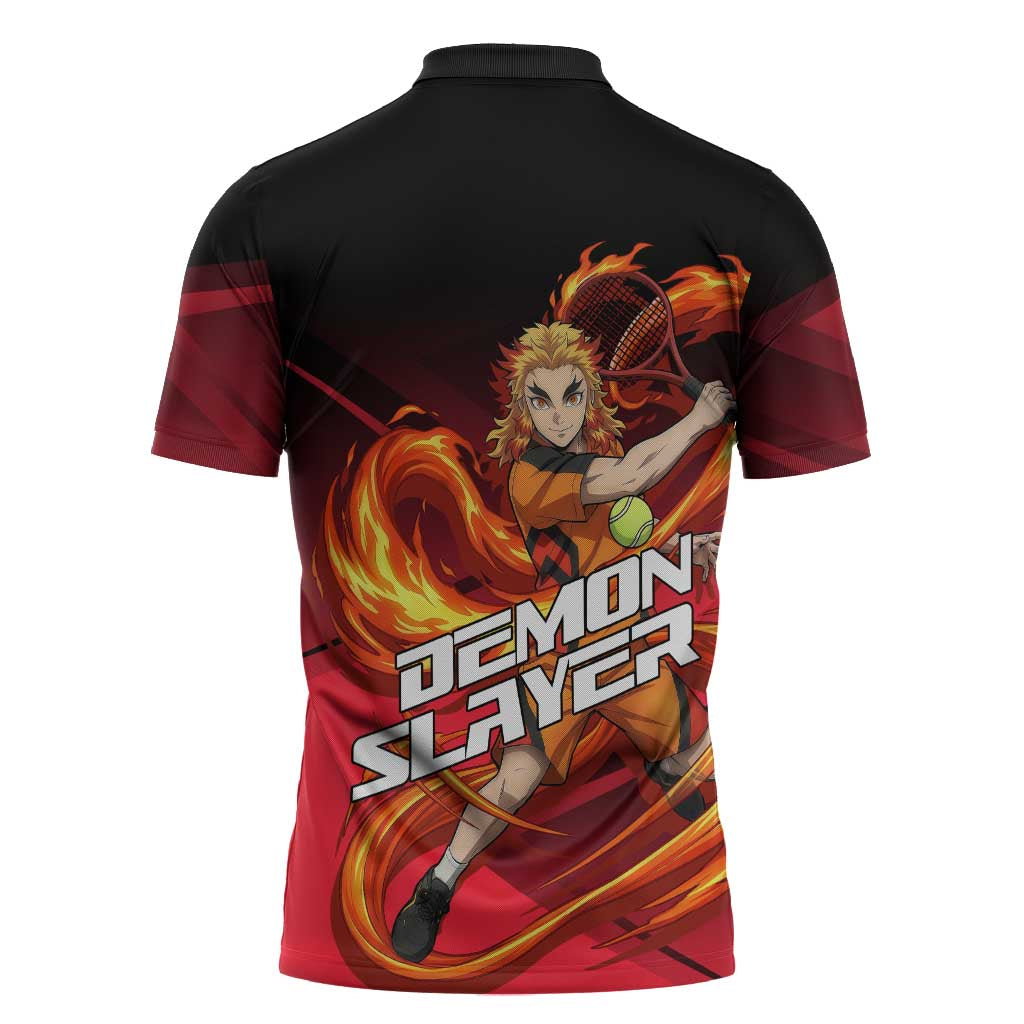 Kyojuro Rengoku Flame Rally Zipper Polo Shirt Sporty Anime Mashup Style