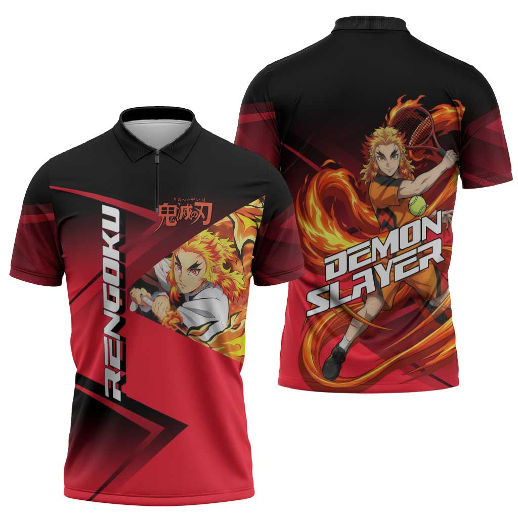 Kyojuro Rengoku Flame Rally Zipper Polo Shirt Sporty Anime Mashup Style