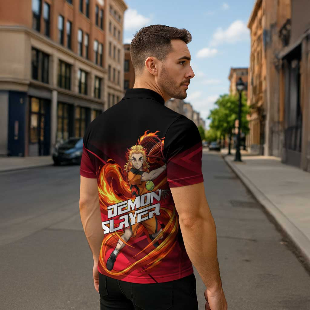Kyojuro Rengoku Flame Rally Zipper Polo Shirt Sporty Anime Mashup Style