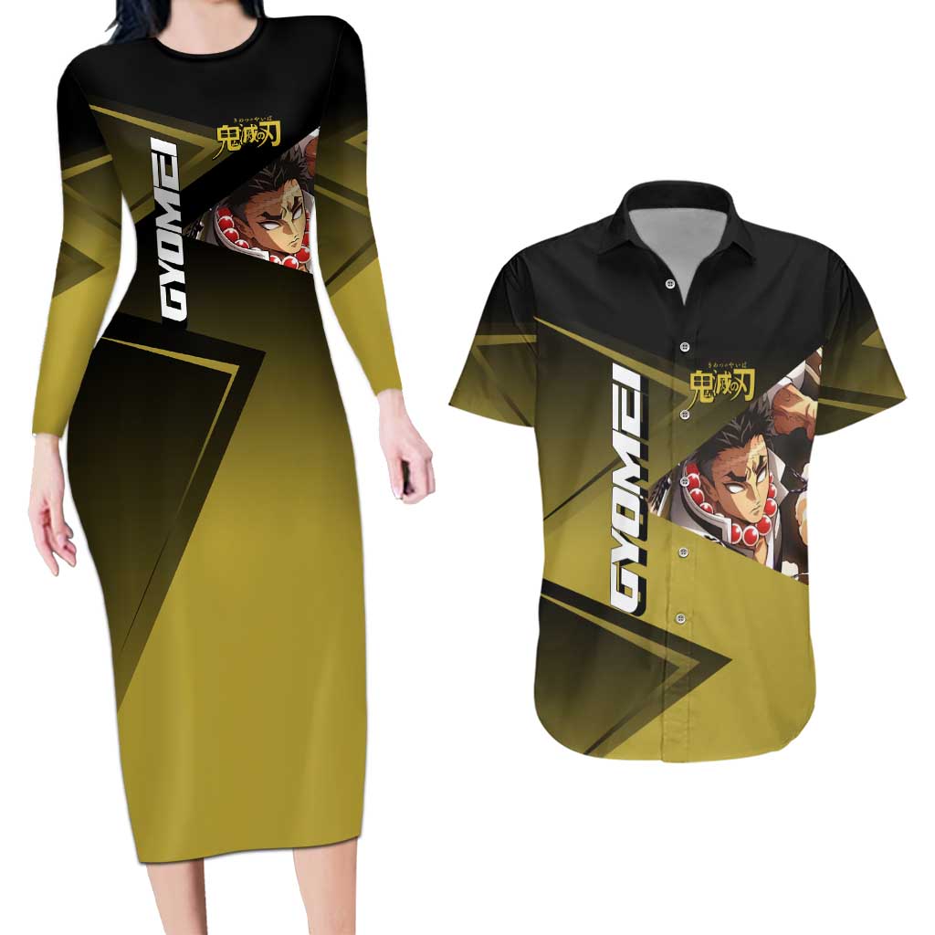 Gyomei Himejima Stone Serve Couples Matching Long Sleeve Bodycon Dress and Hawaiian Shirt Sporty Anime Mashup Style